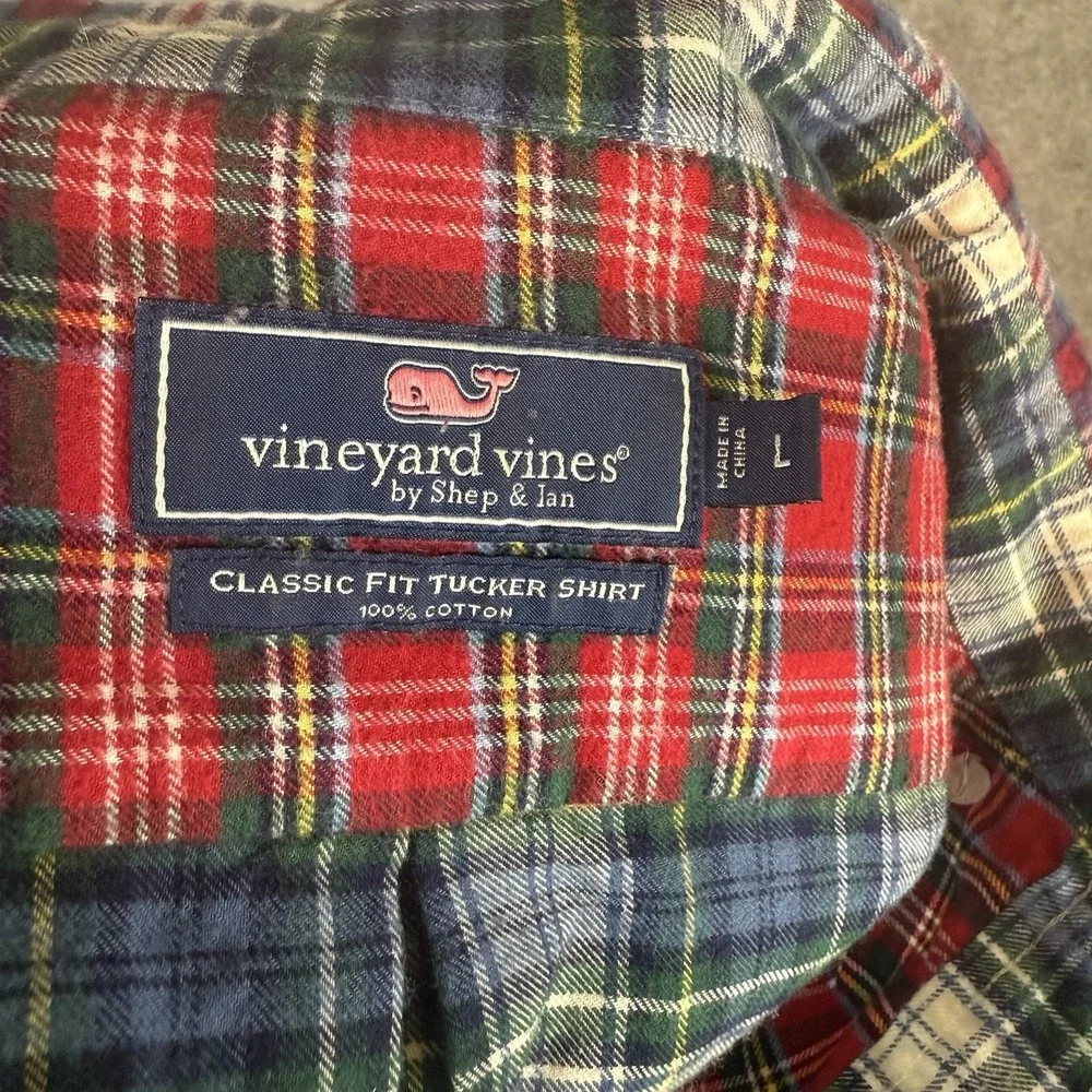 Vineyard Vines Shirt Mens Large Plaid Patchwork Fun Party Flannel Classic Fit - Picture 6 of 9